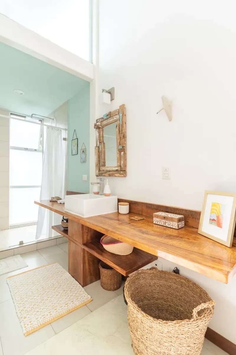 Bathroom vanity with wooden countertop — Casa Coco